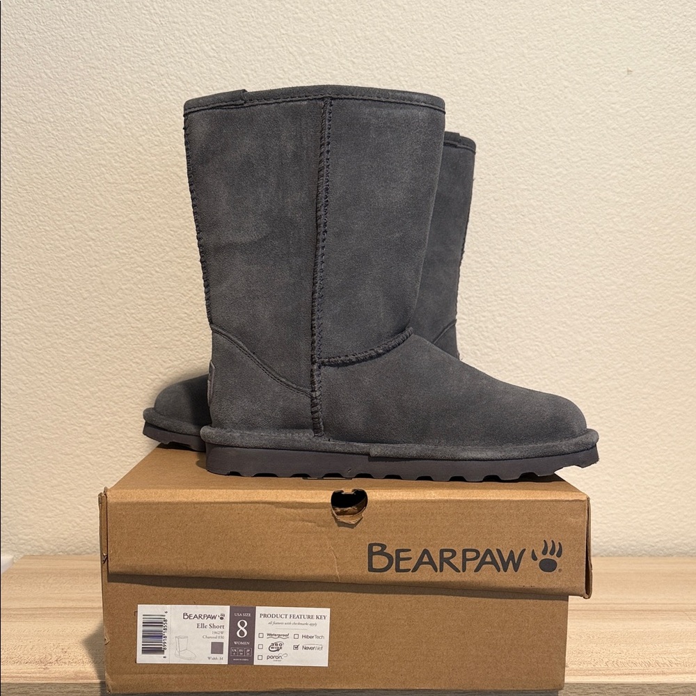 BearPaw Elle Short Charcoal Suede Boots 8M